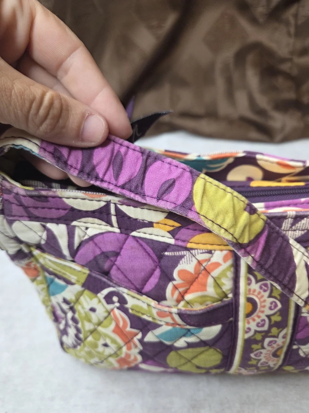 Vera Bradley Purple Quilted Floral Shoulder Bag-Corners Have Wear